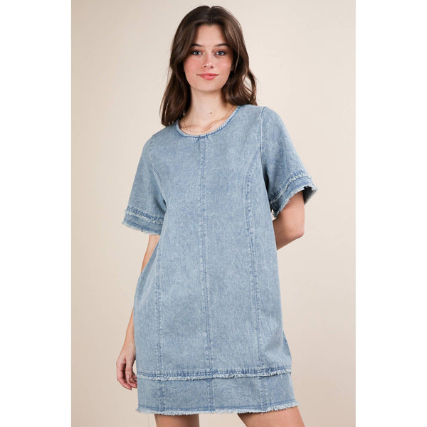 Washed Denim Shift Mini Dress by VERY J