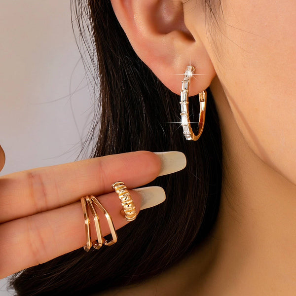 JOSSLYN by wall to wall - Baguette Stone Hoop, Geo Hoop Trio Earrings | 80E61782