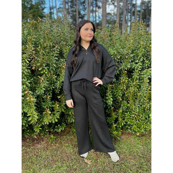Scuba Collared Pullover & Pants Set - Black