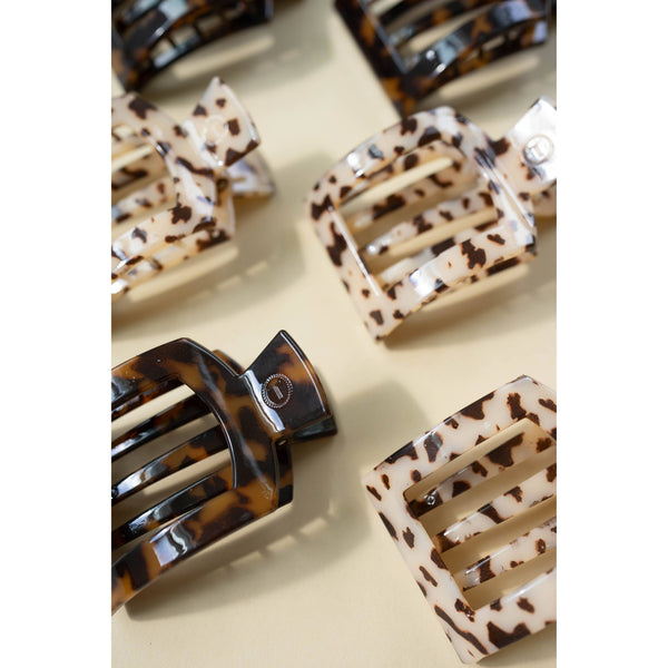 TELETIES - Square Flat Hair Clip | Med. | Blonde Tortoise