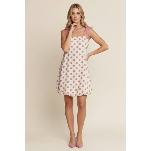 A-line Polka-dot Sleeveless Mini Dress - Dusty Pink