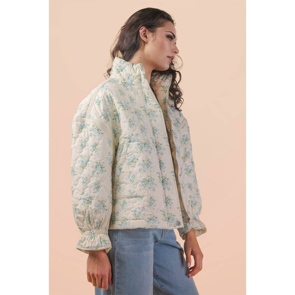 Floral Print Quilted Oversized Casual Jacket