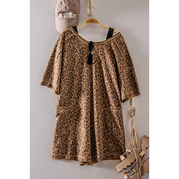 Leopard Printed Knit Comfy Romper