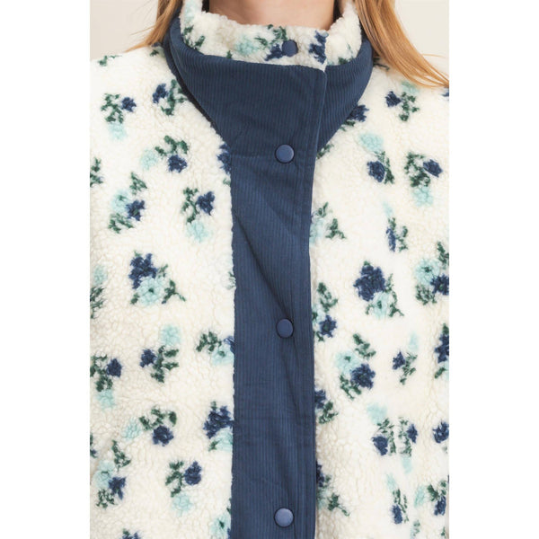 Floral Sherpa Vest With Corduroy