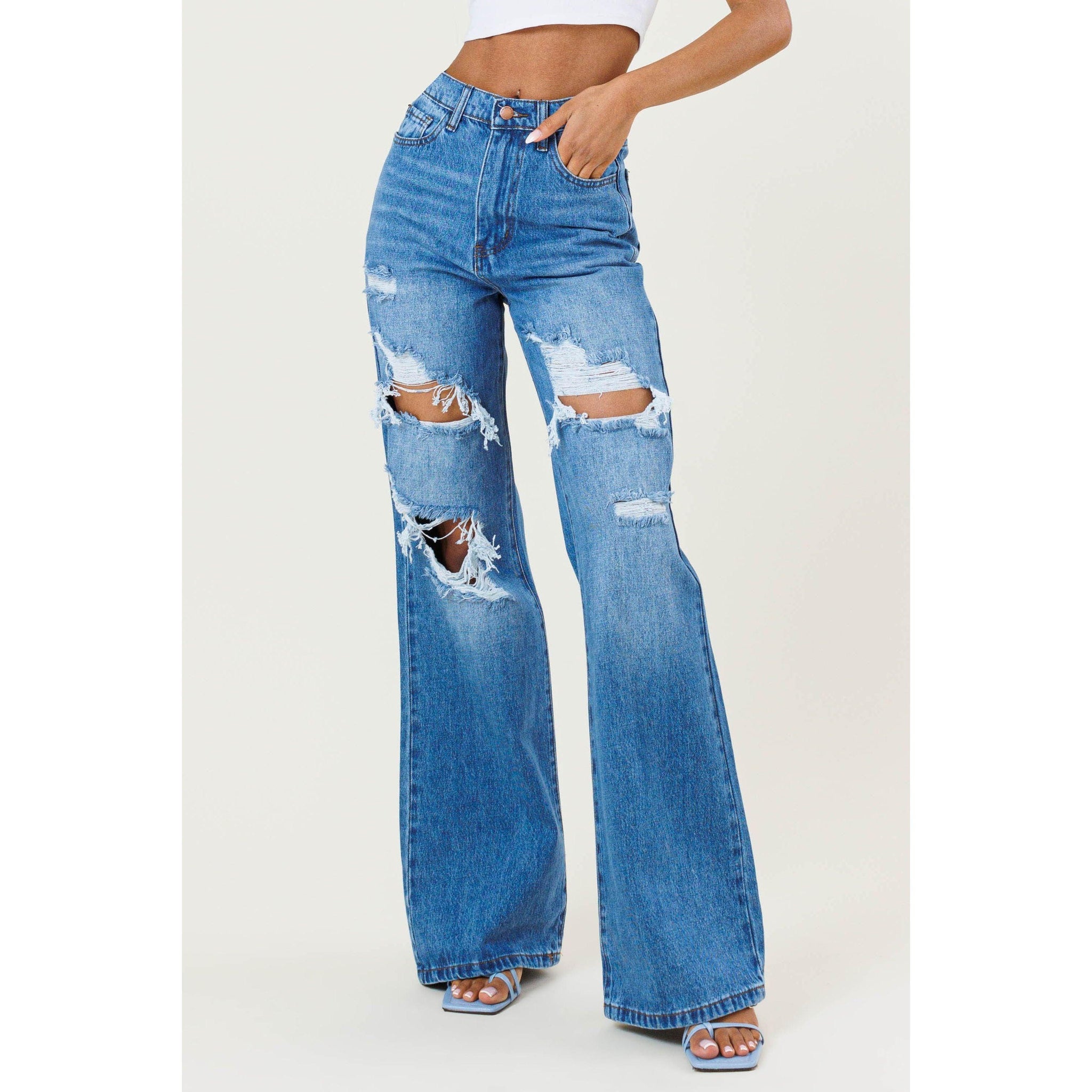 High Waisted Flare Leg Denim Pant