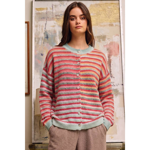 Rainbow Multi Striped Button-Down Cardigan