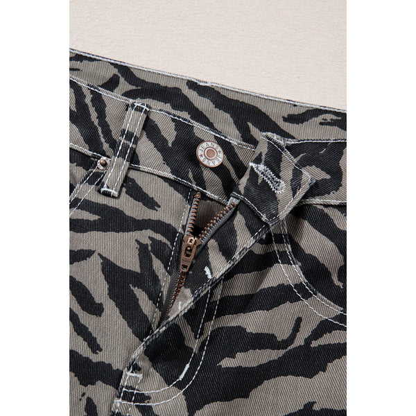 Zebra Stripe Denim Wide Barrel Leg Jeans