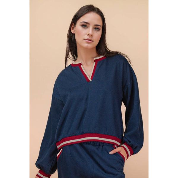 Block Band Detail Comfy Knit Top & Pants Set