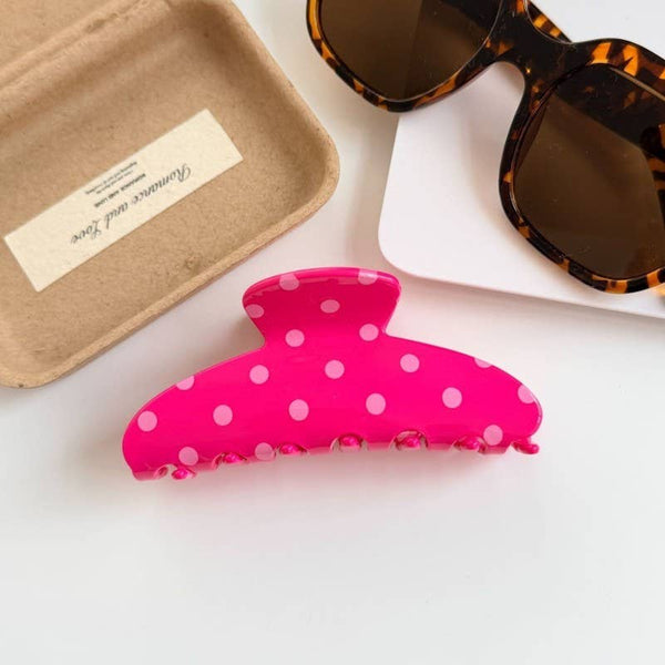 Retro Polka Dot Hair Claw - Glossy Spotted French