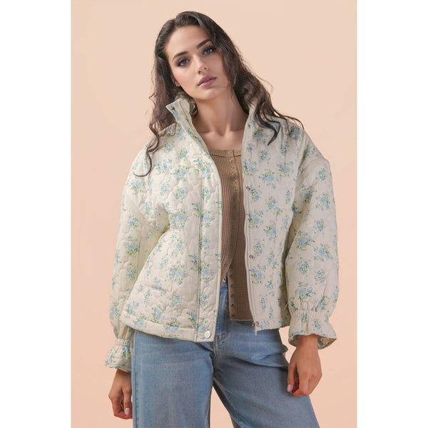 Floral Print Quilted Oversized Casual Jacket