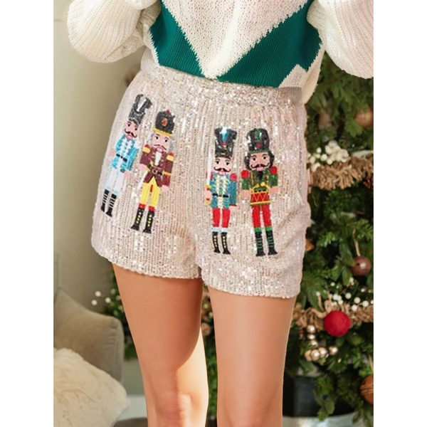 High Stretch Sequin Beaded Christmas Nutcracker Shorts