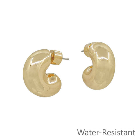 Water Resistant Gold Rounded Huggie Hoop Earring
