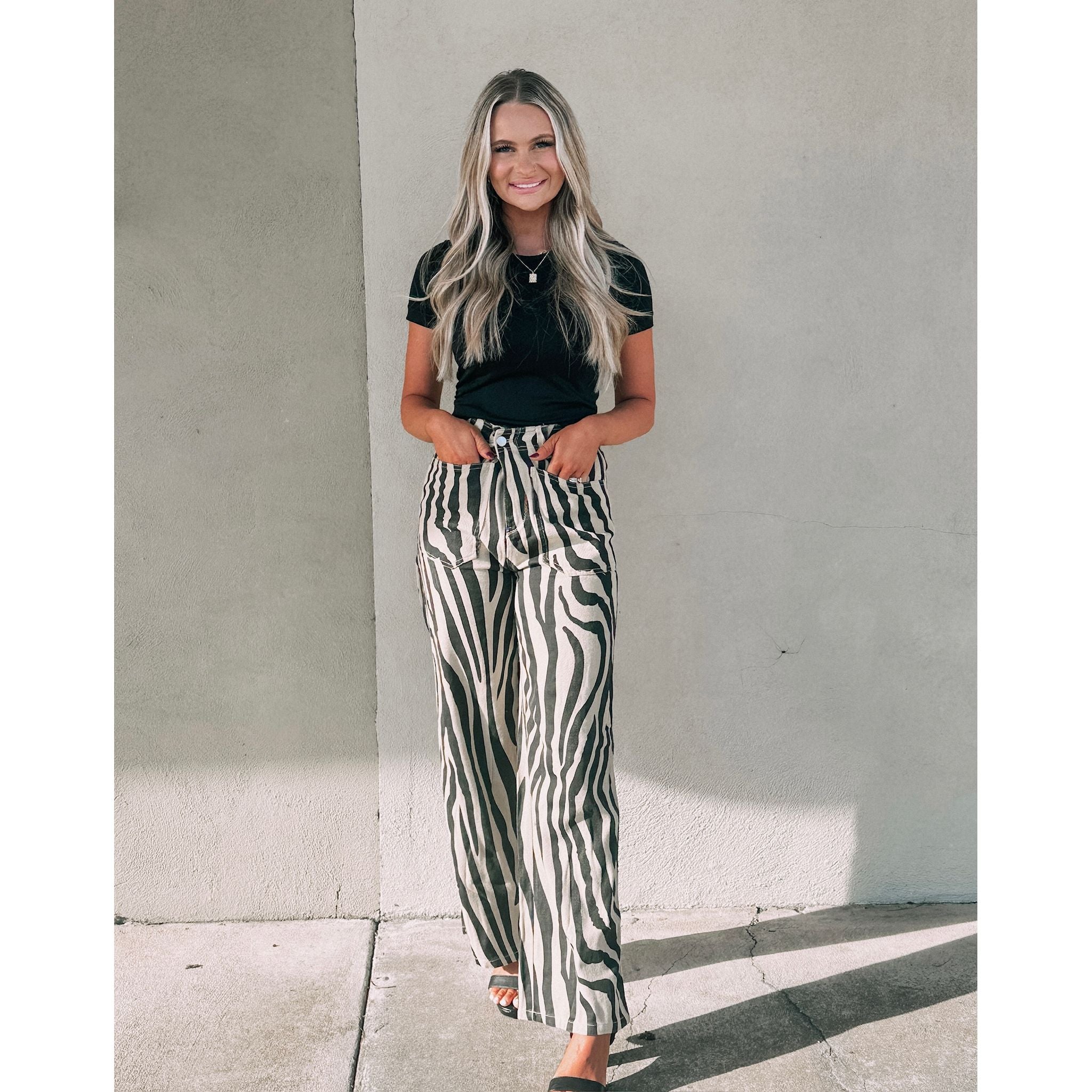 Bold Zebra Print Wide Leg Pants