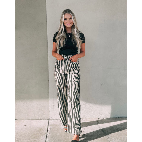 Bold Zebra Print Wide Leg Pants