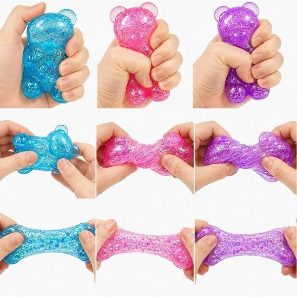 JOSSLYN by wall to wall - Squishy Glitter Bear Stress Relief Toy 12-pc Set | 40BTS427