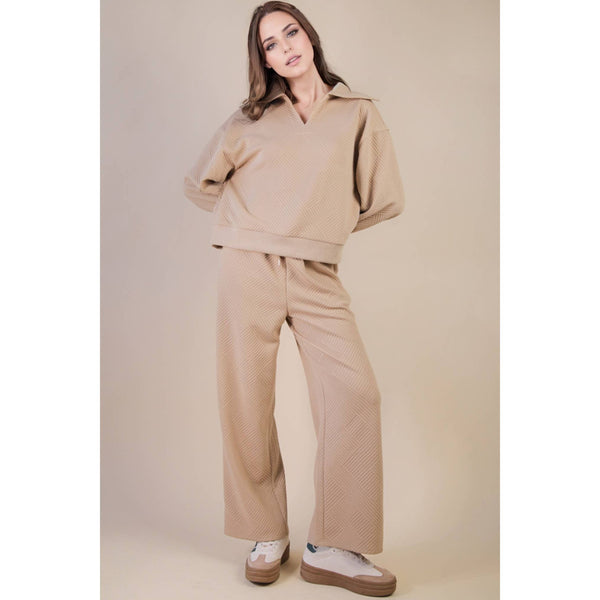 Textured Knit Casual Comfy Top & Pants Set