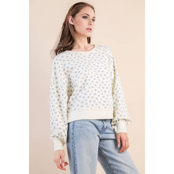 Oversized Floral Printed Casual Knit Top