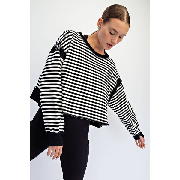 Striped Open Back Long Sleeve Top