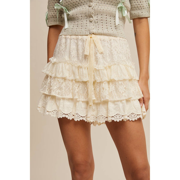 Lace Tiered Shorts with Ruffle Details