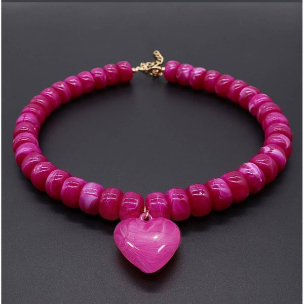 JOSSLYN by wall to wall - Heart Pendant Resin Beaded Necklaces | 40NK9701