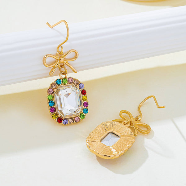 JOSSLYN by wall to wall - Bow & Emerald-Cut Rainbow Crystal Drop Earrings | 80E62407