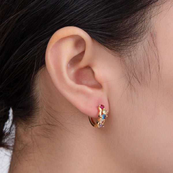 18K Gold Filled Multicolor  Cluster Huggie Earrings | AI350