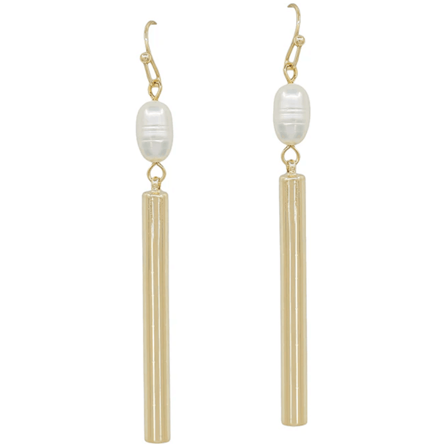 2" Freshwater Pearl with Gold Bar Earring - Southern Roots Clothing Company