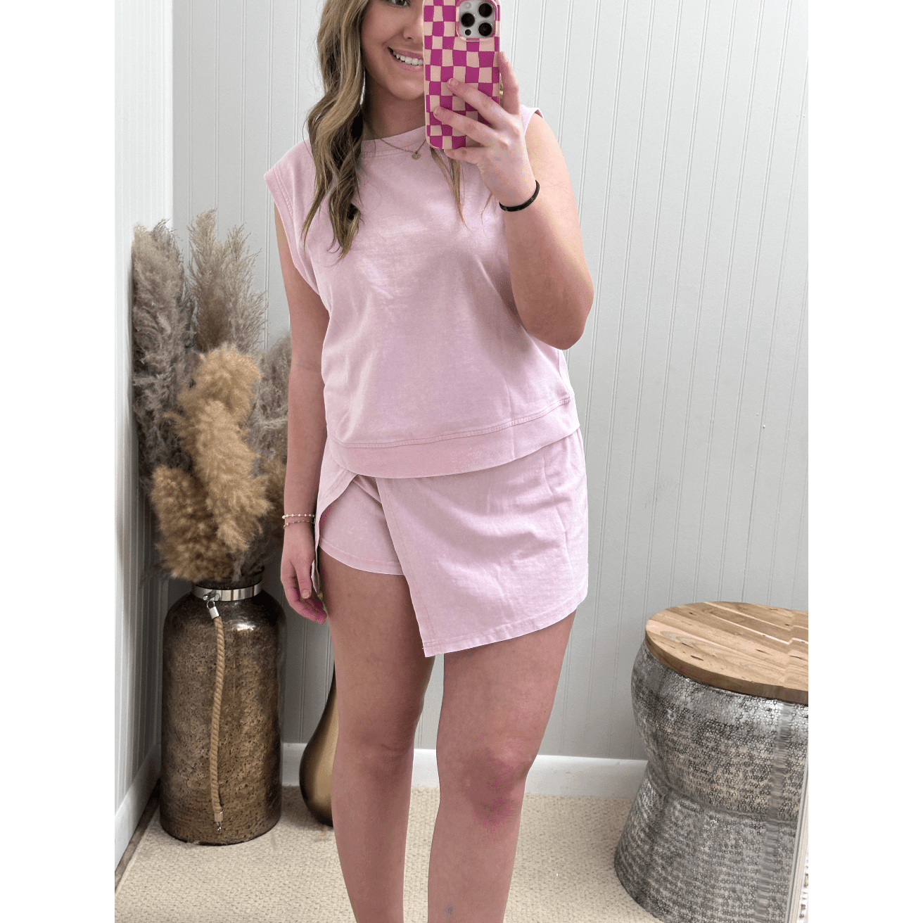 2 Piece Mineral Wash Tank Top Lined Split Skirt Set - Southern Roots Clothing Company