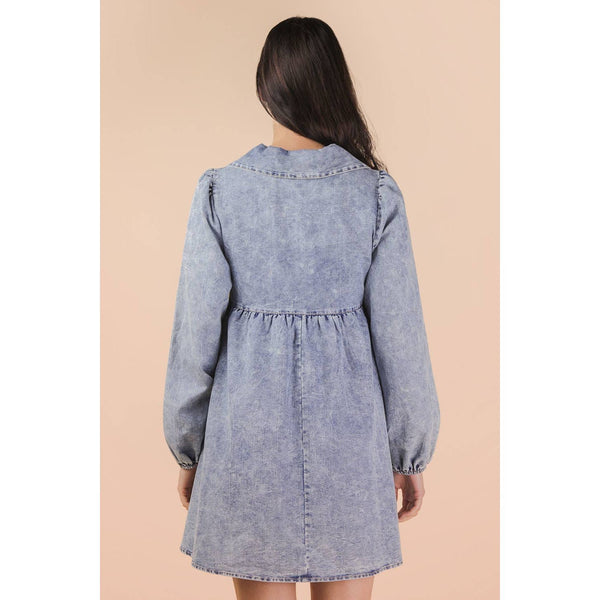 Washed Chambray Collared Mini Dress