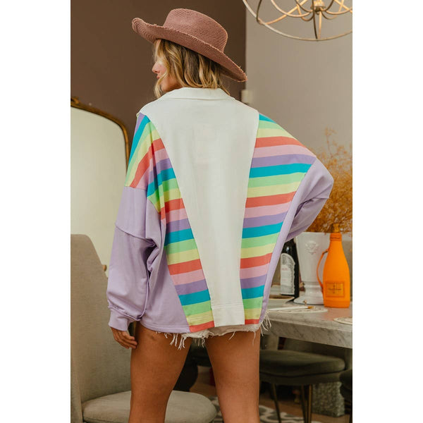 French Terry Stripe Knit Top