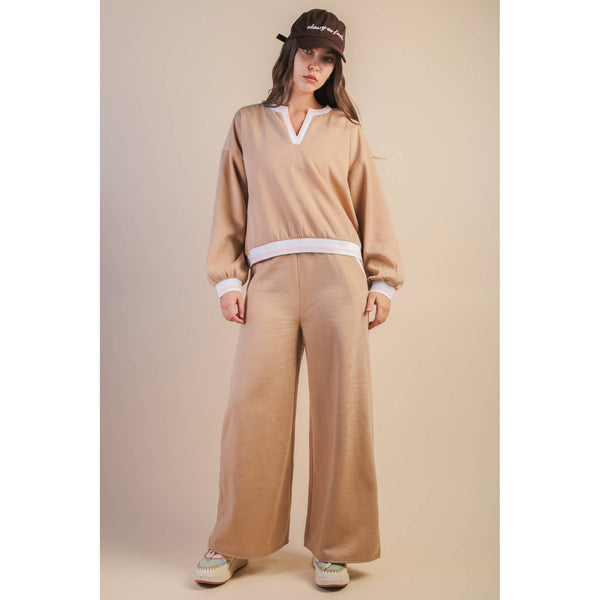 Block Band Detail Comfy Knit Top & Pants Set
