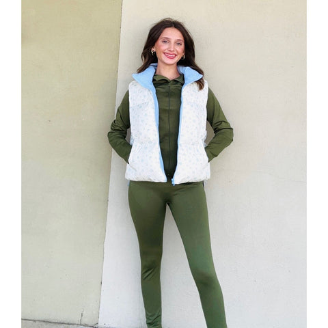 Floral Printed Cropped Puffer Vest