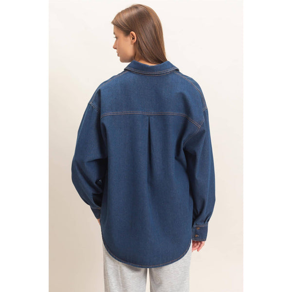 Denim Button-Up Collar Shirt