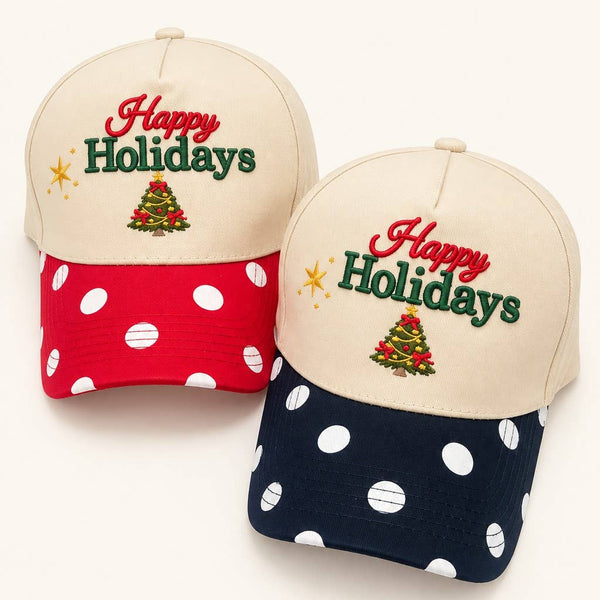 JOSSLYN by wall to wall - Happy Holidays Embroidered Polka Dot Baseball Cap | 40HW762