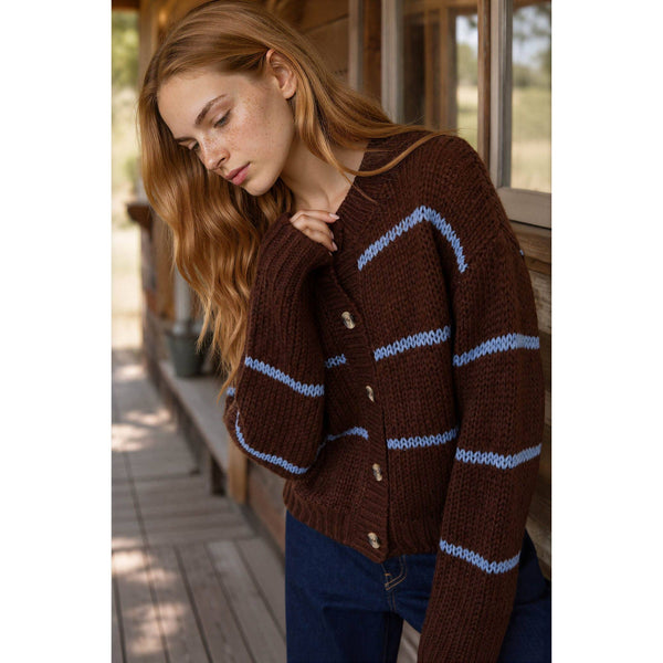 Stripe Jacquard Button Down Knit Cardigan
