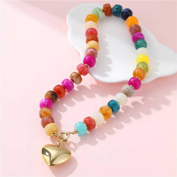 JOSSLYN by wall to wall - MULTI BEADED HEART CHARM TOGGLE NECKLACE | 40NK9700