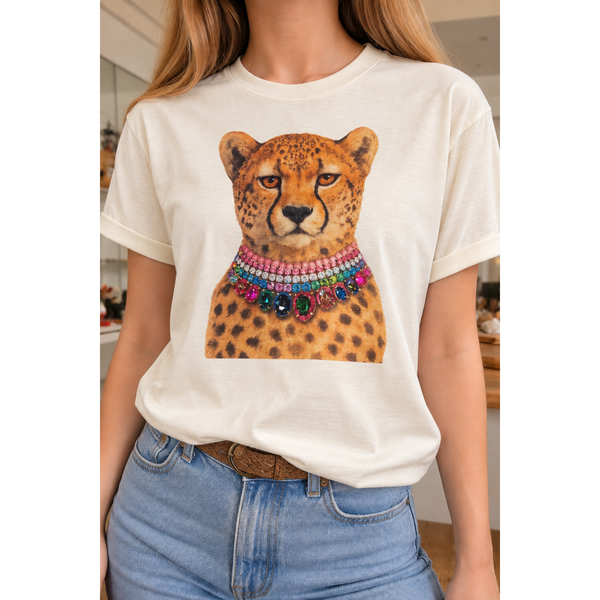 Jeweled Collar Leopard Tee