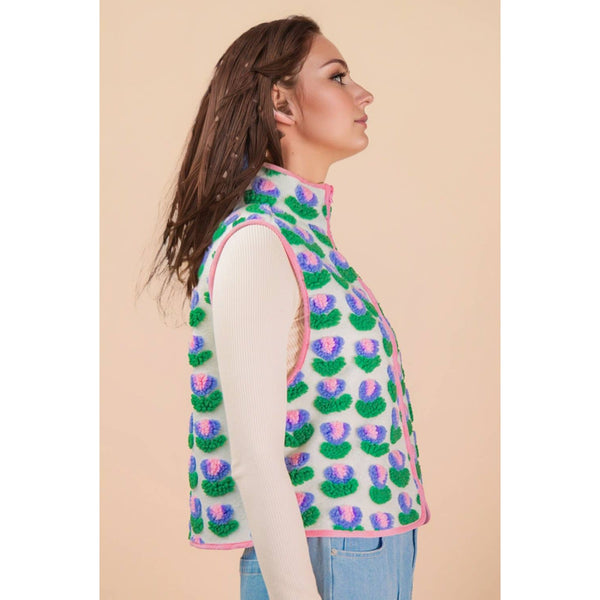 Textured Bow & Floral Printed Vest