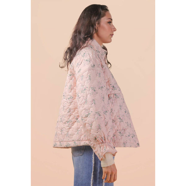 Floral Print Quilted Oversized Casual Jacket