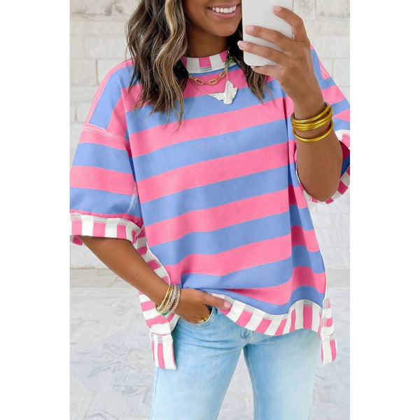 1 the Woman - Exposed Seam Contrast Patchwork Oversized Top