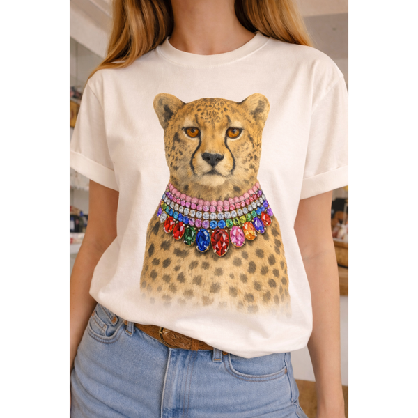 Jeweled Collar Leopard Tee