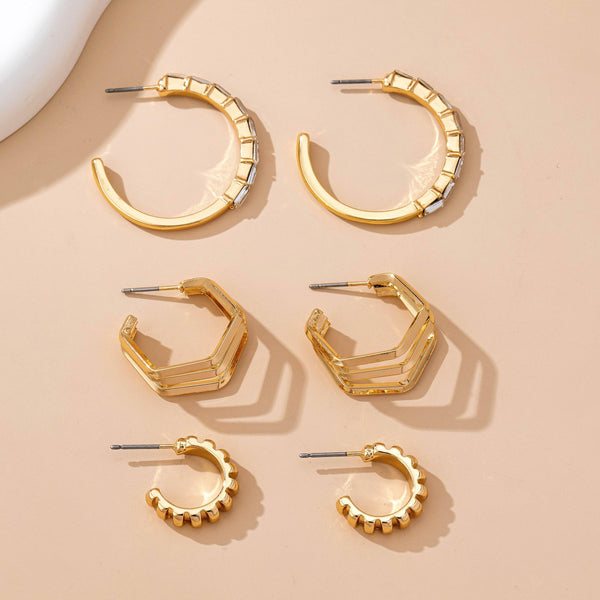 JOSSLYN by wall to wall - Baguette Stone Hoop, Geo Hoop Trio Earrings | 80E61782