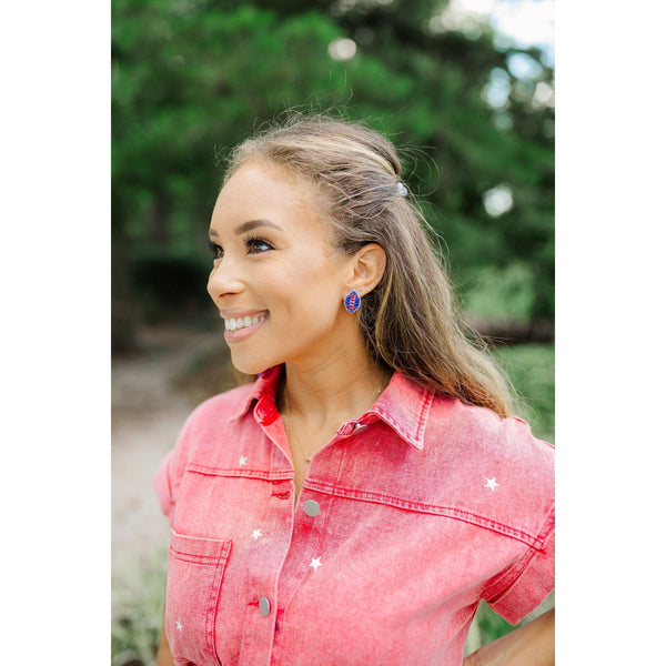 Taylor Shaye Designs - Beaded Blue/Red Football Stud