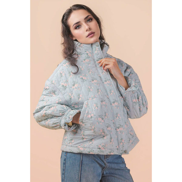 Floral Print Quilted Oversized Casual Jacket