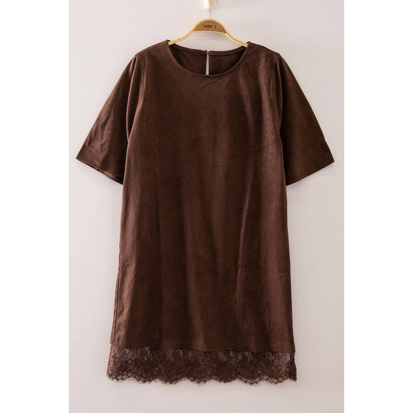 Faux Suede Lace Hem Mini Dress