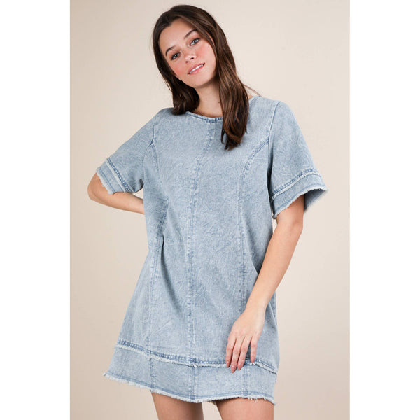 Washed Denim Shift Mini Dress by VERY J
