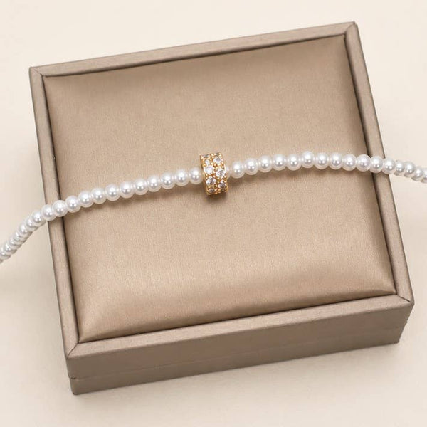 Pearl Spherical Encrusted Rhinestone Charm Necklace