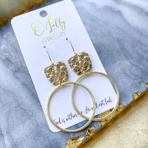 O’Lolly "Reese" Earrings- Gold Textured W/Hoop