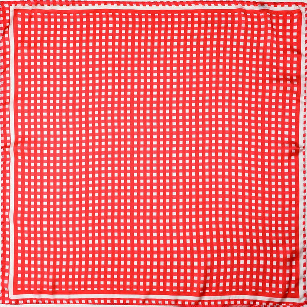 JOSSLYN by wall to wall - Red Gingham Silk-Finish Square Scarf | 40SC710