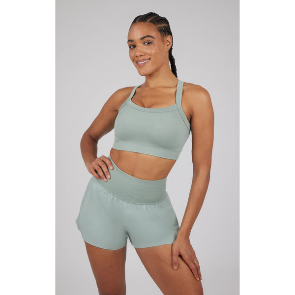 Women's Rib Strappy Back Bra with Cups and Short